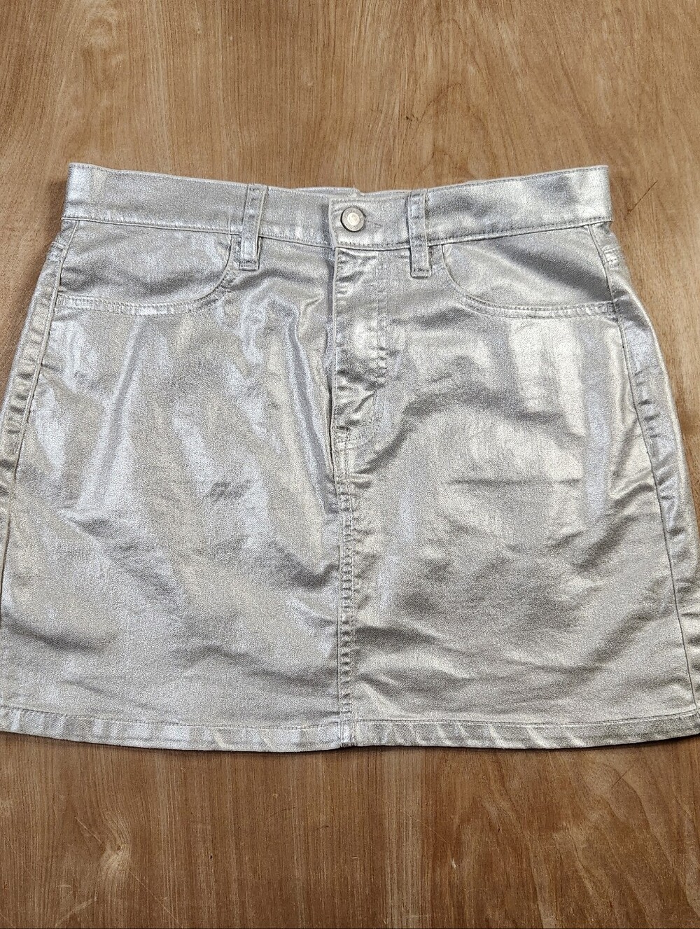 Calvin Kline Jeans Womens Silver Metallic Denim Mini Skirt Stretch Size 28